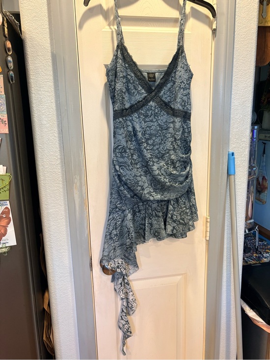 Urban Outfitters Dresses & Skirts - Urban Outfitters Slate Blue Floral Lace-Trim Asymmetric Slip romper